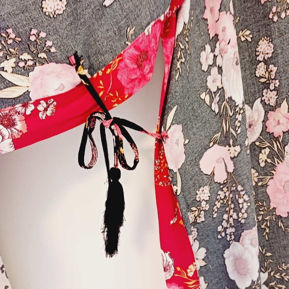 Knox Rose, Midi Bohemian Floral Open Front Kimono Size M/L, Boho, Cover Up, Wrap - Picture 8 of 16